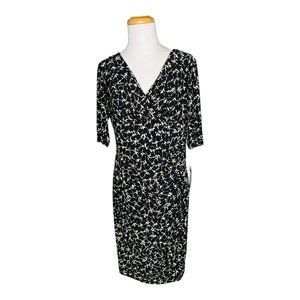 Lauren Ralph Lauren 3/4 Sleeve Faux Wrap Black-white Pattern Work/Office Dress